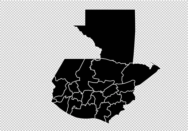 Mapa Guatemaly - vysoce detailní černá mapa s okresy/regiony/st — Stockový vektor