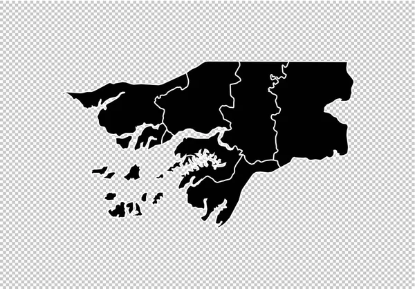 Гвінея-Бісау карту - висока детальне чорний карту з округів, регіон — стоковий вектор