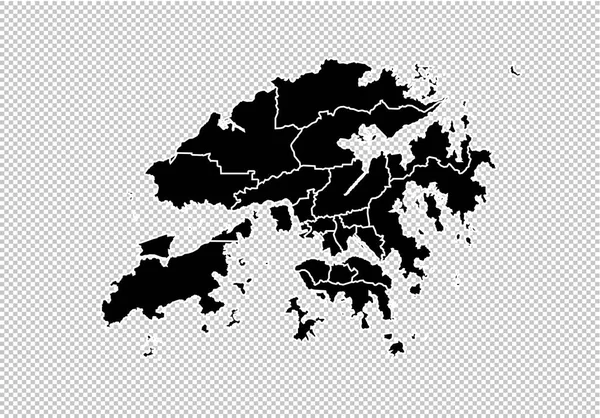 Hong Kong Haritası - yüksek Detaylı siyah ilçeler/bölgeler/st ile harita — Stok Vektör
