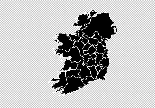 Ireland map - Mapa preto detalhado com condados / regiões / stat — Vetor de Stock