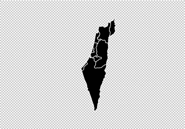 Israel mapa - Mapa preto altamente detalhado com condados / regiões / estado — Vetor de Stock