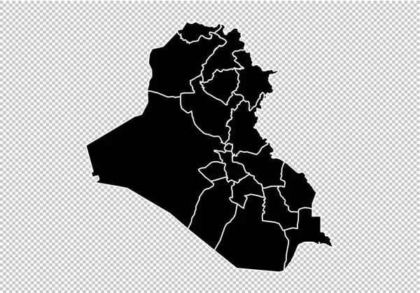 Irak-Karte - hoch detaillierte schwarze Karte mit Kreisen / Regionen / Staaten — Stockvektor