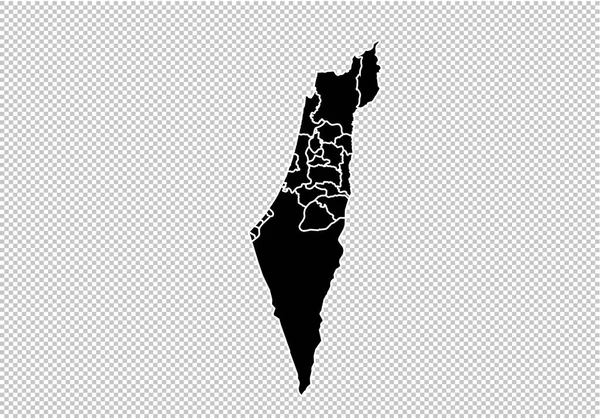 Israël Palestina kaart - hoog gedetailleerde zwarte kaart met provincies/reg — Stockvector