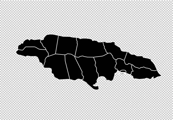 Jamaica map - hochdetaillierte schwarze Karte mit Landkreisen / Regionen / Statistiken — Stockvektor