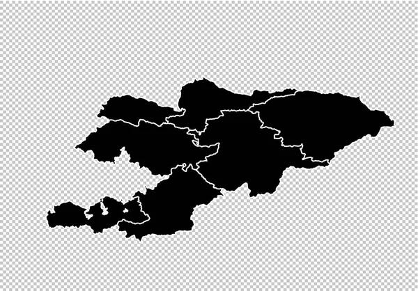 Киргизька карта - висока деталізація Чорна карта з округами/регіонами/с — стоковий вектор