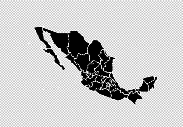 Mapa de México - Mapa negro detallado alto con condados / regiones / estado — Archivo Imágenes Vectoriales