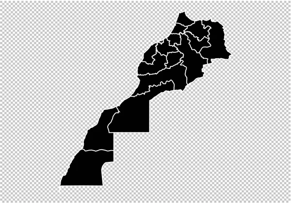 Morocco map - Mapa negro detallado alto con condados / regiones / stat — Archivo Imágenes Vectoriales