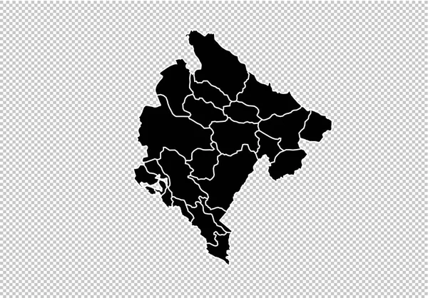 Mapa Černá Hora - vysoce detailní černá mapa s okresy/regiony/s — Stockový vektor