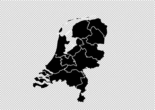 Netherlands map - High detailed Black map with counties/regions/ — 图库矢量图片