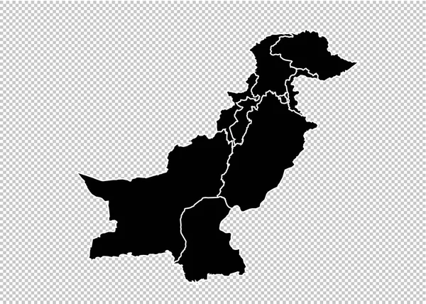 Peta pakistan - Peta hitam terperinci tinggi dengan kabupaten / wilayah / sta - Stok Vektor