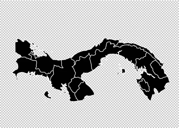 Panamakarte - hochdetaillierte schwarze karte mit bezirken / regionen / staaten — Stockvektor