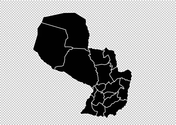 Paraguay Haritası - yüksek Detaylı siyah ilçeler/bölgeler/sta harita — Stok Vektör