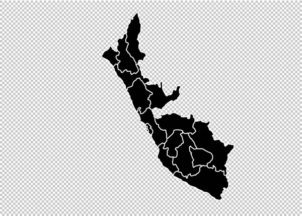 Peru-Karte - hochdetaillierte schwarze Karte mit Kreisen / Regionen / Staaten — Stockvektor