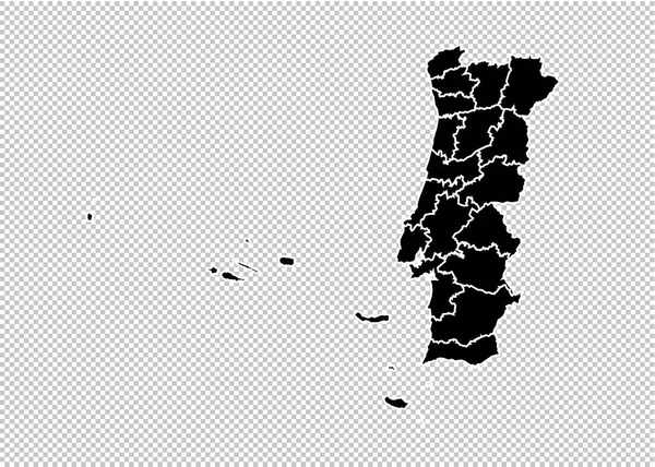 Portugal map - Mapa negro detallado alto con condados / regiones / sta — Archivo Imágenes Vectoriales