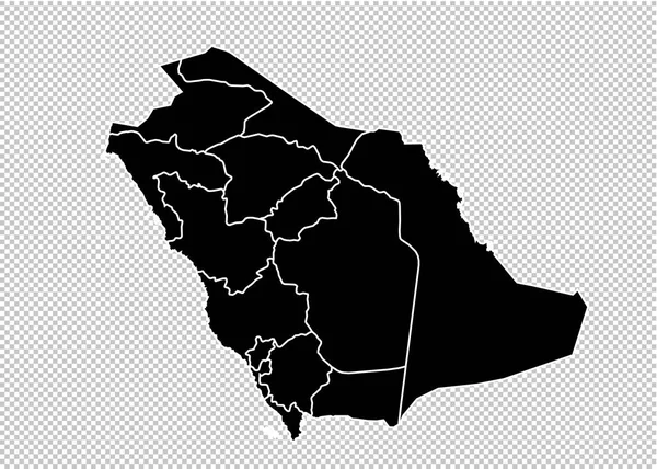 Saudiarabien karta - hög detaljerade svart karta med landsting/regioner — Stock vektor