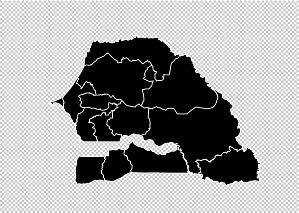 Senegal Haritası - yüksek Detaylı siyah ilçeler/bölgeler/stat ile harita