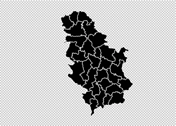 Mapa Serbia - wysokie szczegółowe czarny mapę z powiatów i regionów/stan — Wektor stockowy