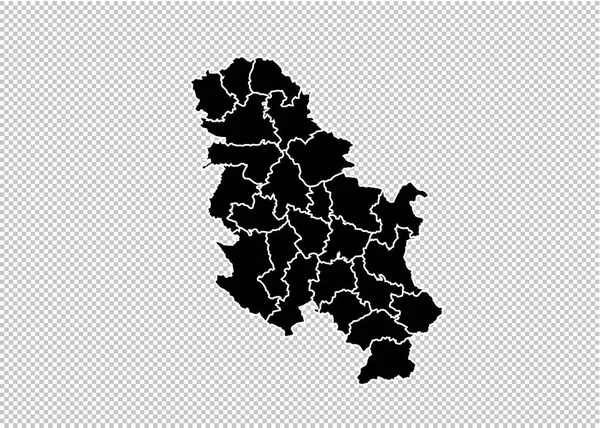 Mapa č Kosovu Srbsko - vysoce detailní černá mapa s okresy/reg — Stockový vektor