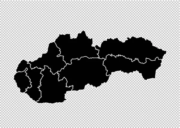 Mapa da Eslováquia - Mapa preto altamente detalhado com condados / regiões / sta —  Vetores de Stock