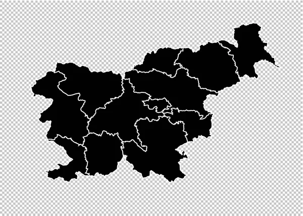 Mapa Słowenii - wysokie szczegółowe czarny mapę z powiatów/regiony/sta — Wektor stockowy