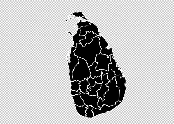 Sri Lanka mapa - Mapa preto altamente detalhado com condados / regiões / st — Vetor de Stock