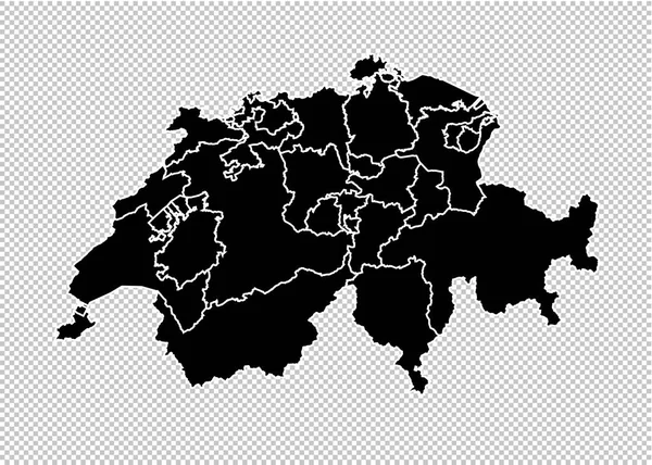 switzerland map - High detailed Black map with counties/regions/