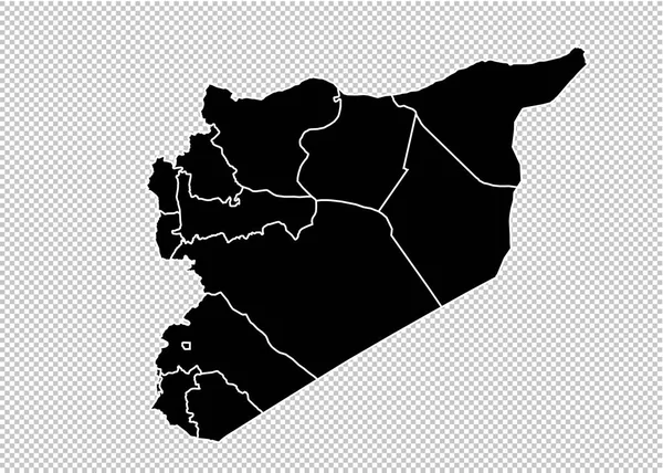 Syrienkarte - hochdetaillierte schwarze karte mit landkreisen / regionen / staaten — Stockvektor