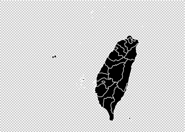 Tajwan-Mapa - wysokie szczegółowe czarny mapę z powiatów i regionów/stan — Wektor stockowy