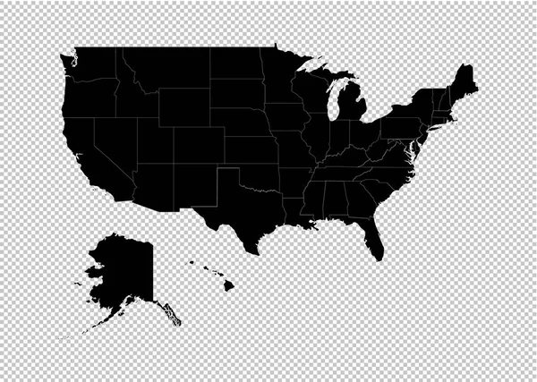 Mapa da América - Mapa preto detalhado com condados / regiões / stat —  Vetores de Stock