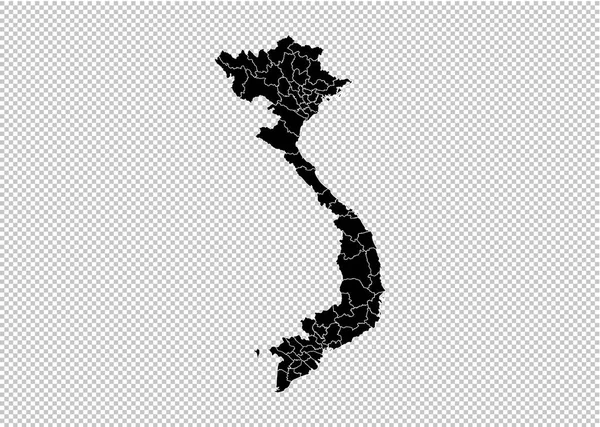 越南地图-高详细的黑地图与计数地区/统计 — 图库矢量图片
