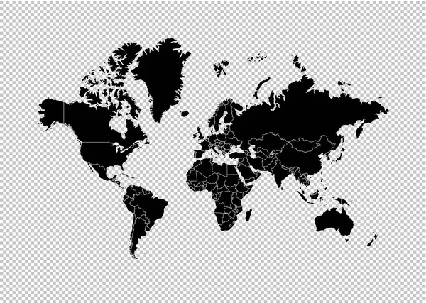 Карта мира - Черная карта с округами / регионами / штатами — стоковый вектор