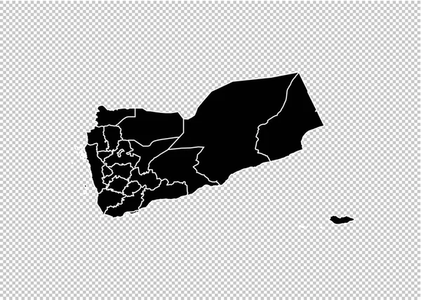 Yemen map - High detailed Black map with counties/regions/states — Stock Vector