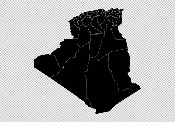 Alžírsko-mapa - vysoce detailní černá mapa s okresy/regiony/stat — Stockový vektor