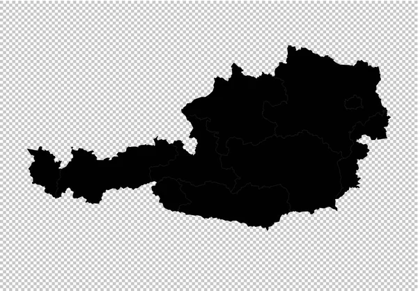 Austria map - Mapa negro detallado alto con condados / regiones / stat — Vector de stock