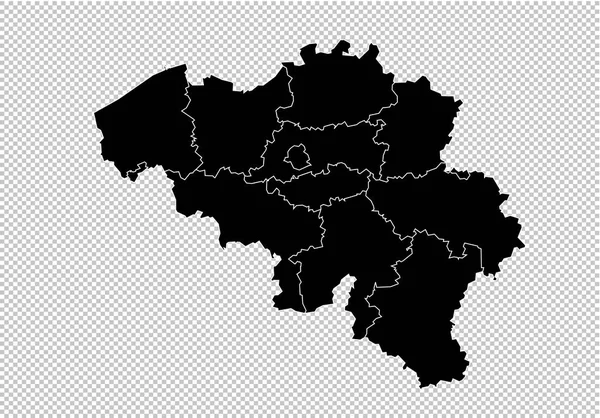 벨기에 지도-높은 상세한 블랙 카운티/지역/합계와 지도 — 스톡 벡터