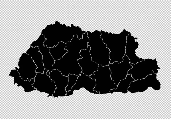 Mapa Bhutanu - wysokie szczegółowe czarny mapę z powiatów i regionów/stan — Wektor stockowy