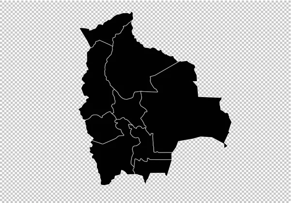 Mapa Bolívie - vysoce detailní černá mapa s okresy/regiony/stat — Stockový vektor