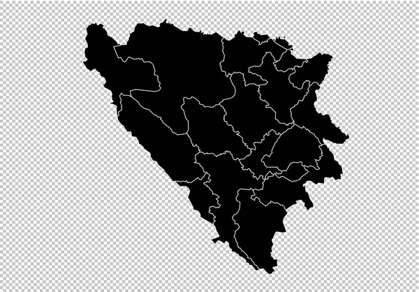 Bosnia Herzegovina Cantons map - High detailed Black map with co — стоковый вектор