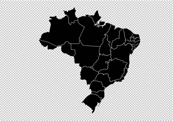 Brezilya Haritası - yüksek Detaylı siyah ilçeler/bölgeler/durumu ile harita — Stok Vektör