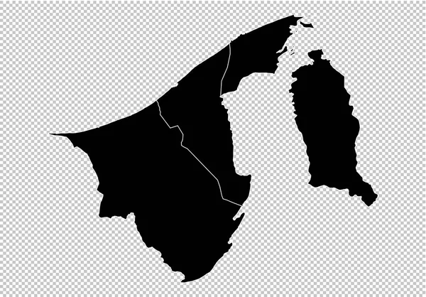 Brunei Darussalam mapa Alto mapa detallado Negro con condados / re — Archivo Imágenes Vectoriales