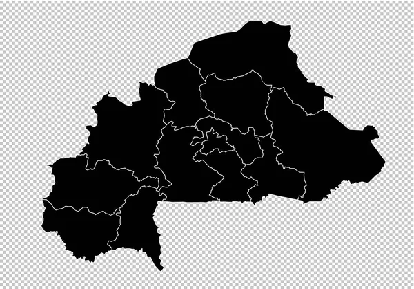 Mapa Burkina Faso - wysokie szczegółowe czarny mapę z państw/regionów — Wektor stockowy