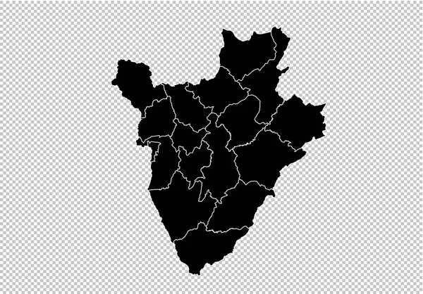 Peta burundi - Peta hitam detail tinggi dengan county / region / stat - Stok Vektor