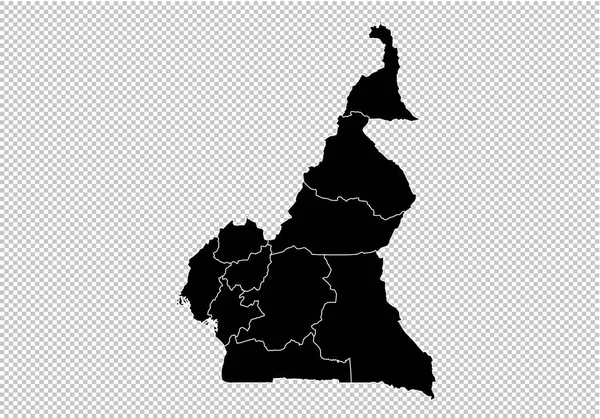 Kamerun karta - hög detaljerade svart karta med landsting/regioner/sta — Stock vektor
