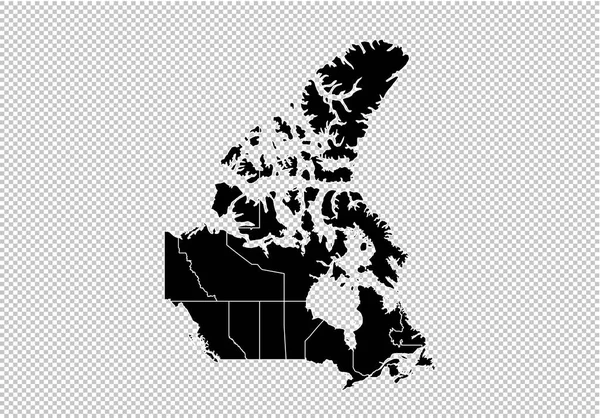 Kanada Térkép - magas részletes fekete térképen, megyék és régiók/állami — Stock Vector