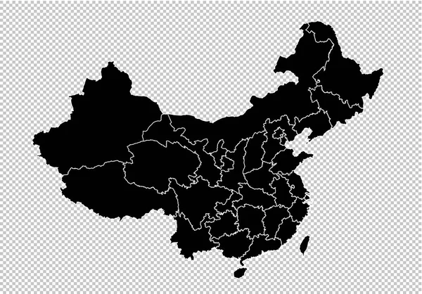 Chine carte - Haute carte noire détaillée avec les comtés / régions / États — Image vectorielle