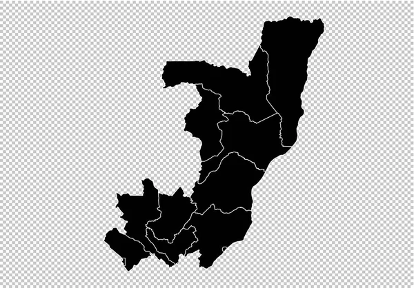 Mapa congo - Mapa preto altamente detalhado com condados / regiões / estados —  Vetores de Stock