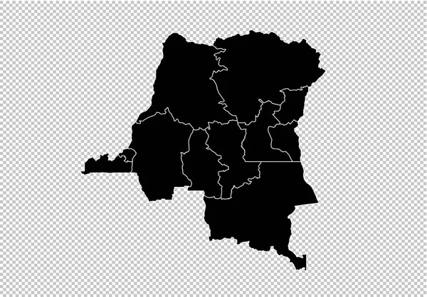 Congo DR map - Mapa preto detalhado com condados / regiões / sta —  Vetores de Stock