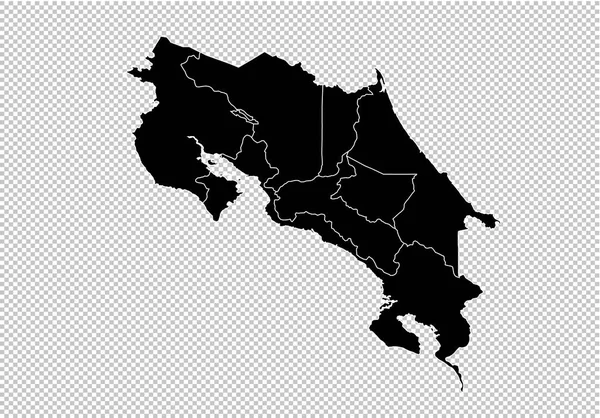 Mappa Costa Rica - Alta mappa nera dettagliata con contee / regioni / s — Vettoriale Stock