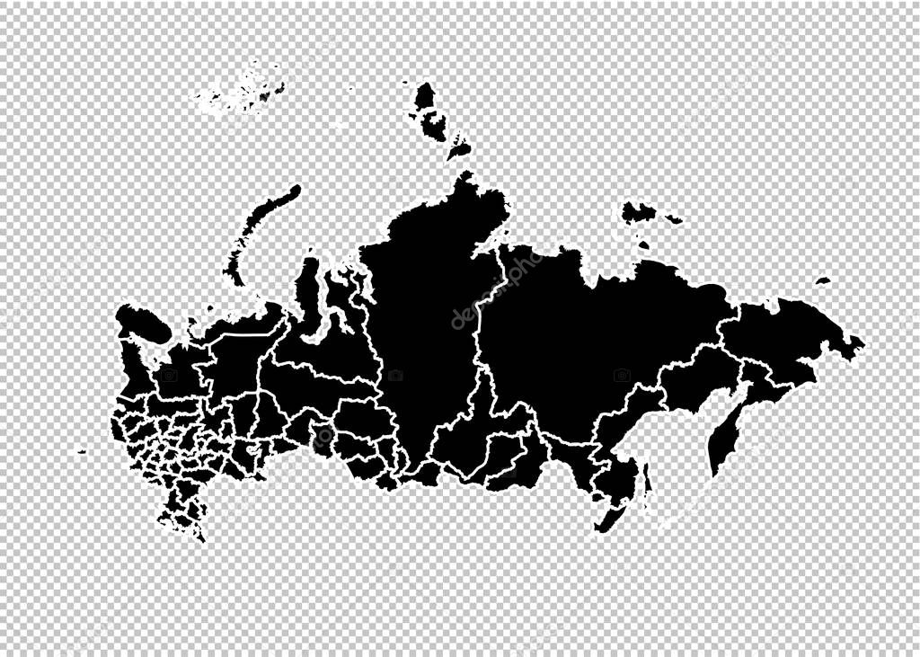 russia map - High detailed Black map with counties/regions/state