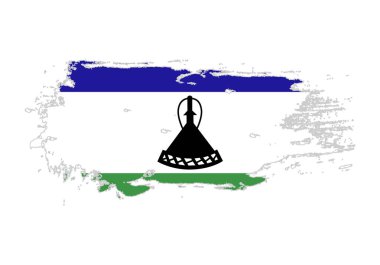 Lesotho ulusal bayrağı ile Grunge fırça vuruş. Suluboya boya